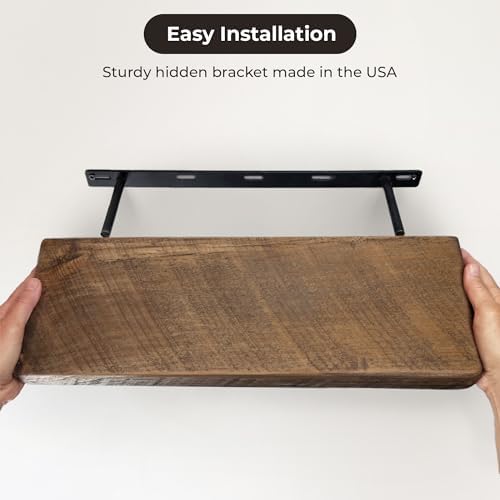 Reclaimed Wood Floating Shelf with Hidden Bracket