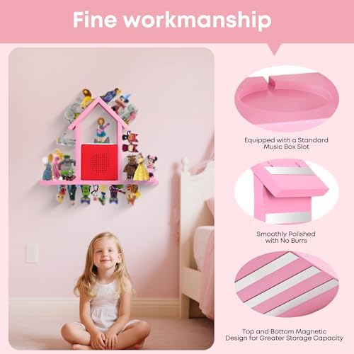 For Tonies Figures Magnetic Shelf Organizer Holder Pink Pine Wood Large