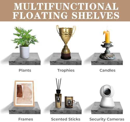Sorbus Square Floating Shelf Set of 3 Rustic Grey