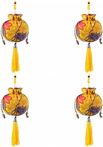 4 Pcs Embroidered Flower Scent Sachet Bags with Tassel Drawstring