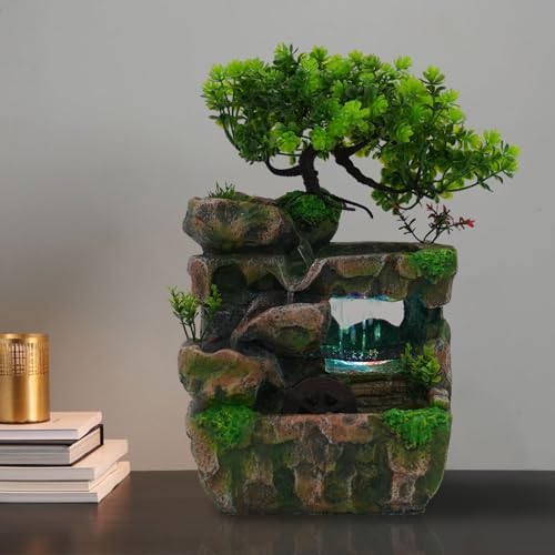 Desk Water Fountain With LED Light and Rockery Design