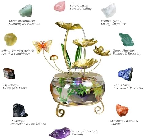 Golden Tabletop Fountain with Lotus Leaf Design JS01601