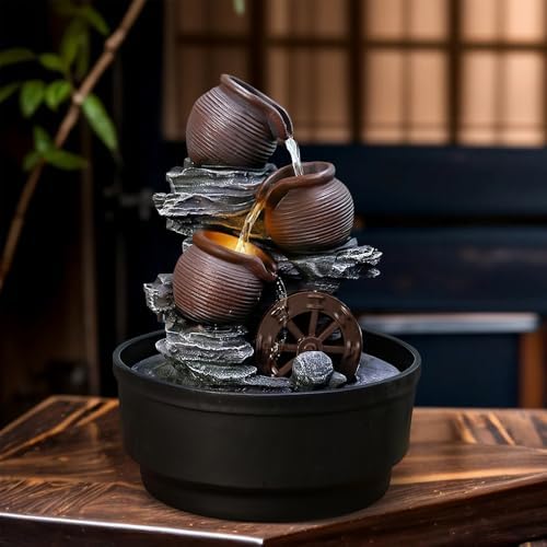 Tabletop Water Fountain with Bowls and Waterwheel
