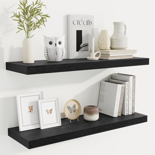 Fun Memories Floating Shelves Wall Mounted 32 Inch Black Set of 2