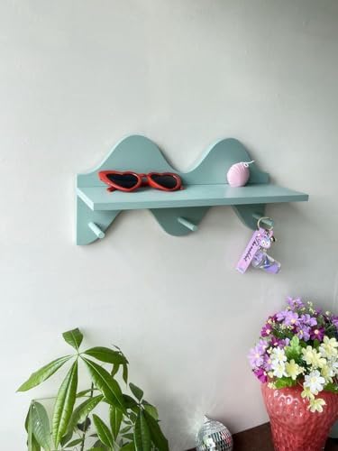 Sage Green Floating Shelf with Key Hook and Hanger
