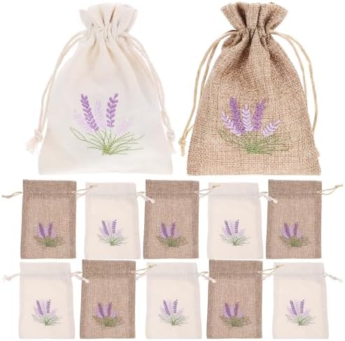 LOGOFUN 12pcs Imitation Linen Sachet Bags with Drawstring