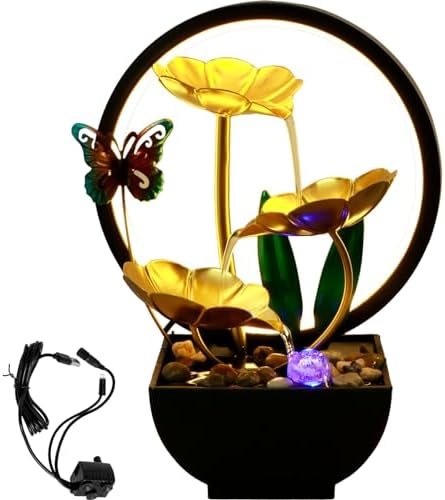 USB Powered Tabletop Fountain with LED Light and Natural Stones