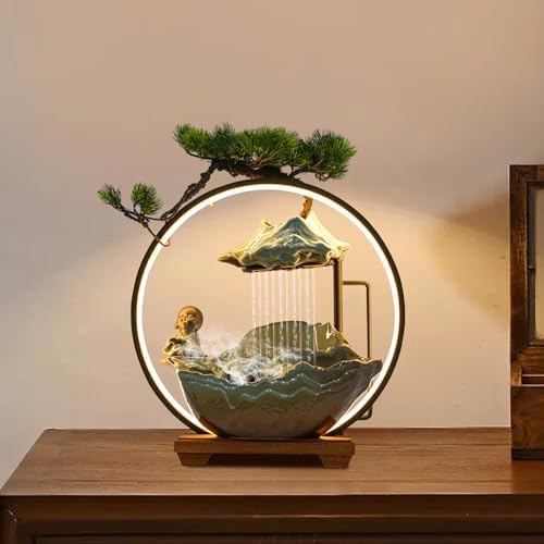 Ceramic Buddha Water Fountain with LED Light and Mist Atomizer