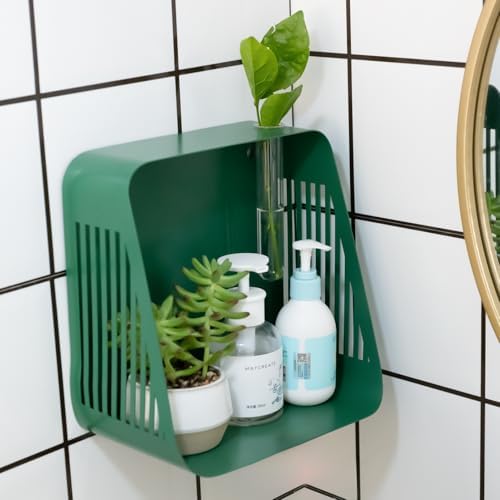 Mid-Century Modern Floating Wall Shelf Green Iron