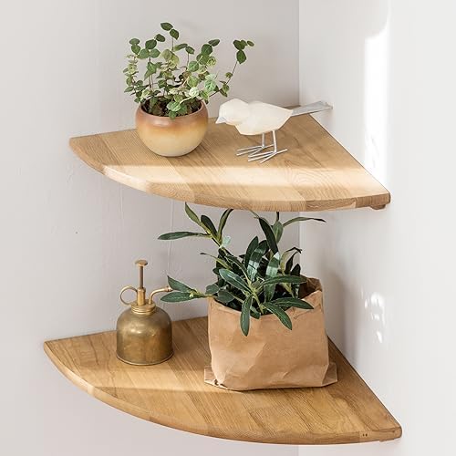 Set of 2 12 Inch Solid Oak Floating Corner Shelves