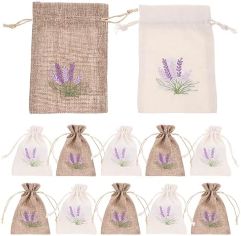 LOGOFUN 12pcs Imitation Linen Sachet Bags with Drawstring