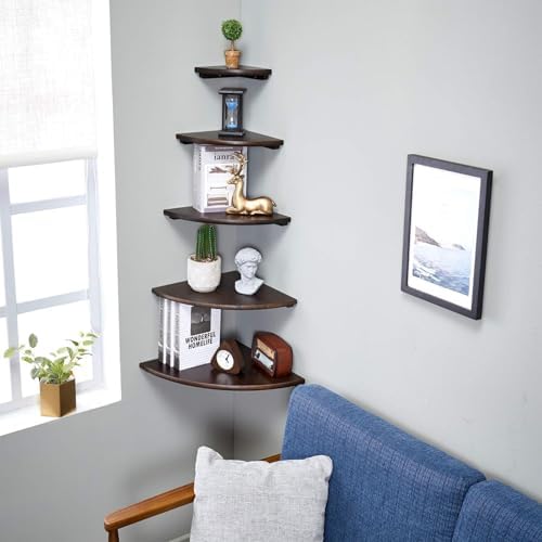 9-inch Walnut Floating Corner Shelf Wall Mount