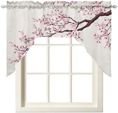 Cherry Blossom Kitchen Curtains Swag Valance 55x36 Pink