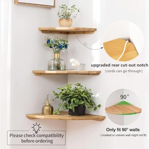 Set of 2 12 Inch Solid Oak Floating Corner Shelves