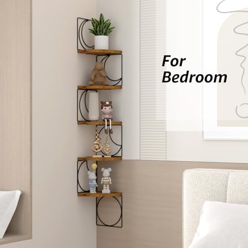 PHAREGE 5 Tier Moon Phase Corner Shelves Brown Black