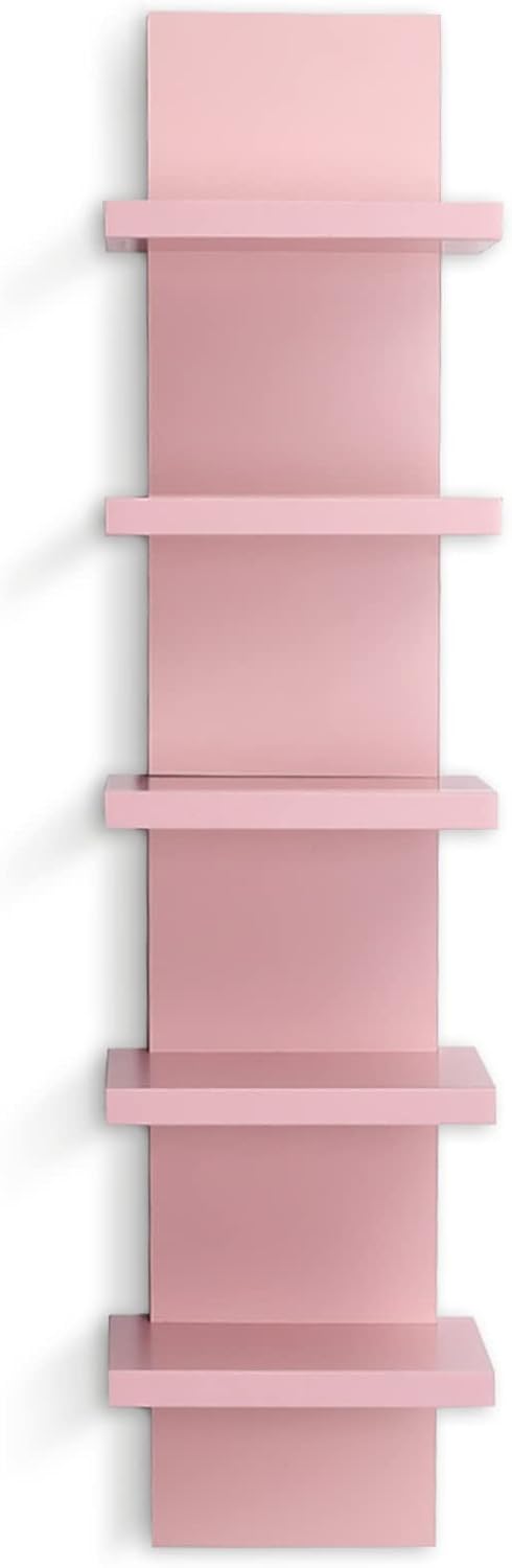 5 Tier Floating Wall Shelves Pink Vertical Storage