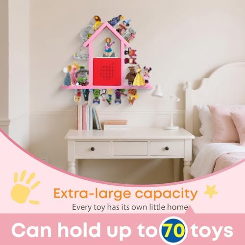 For Tonies Figures Magnetic Shelf Organizer Holder Pink Pine Wood Large