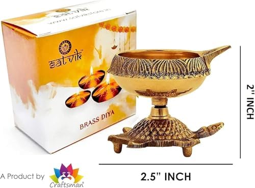 SATVIK 6 Piece Brass Kuber Diya Set with Turtle Base