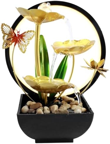 USB Powered Tabletop Water Fountain with LED Light and Natural Rocks