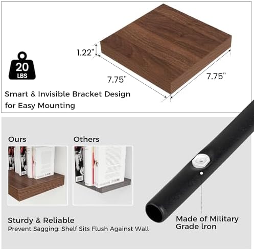 Venusmiles Square Floating Shelves 3 Pack Walnut