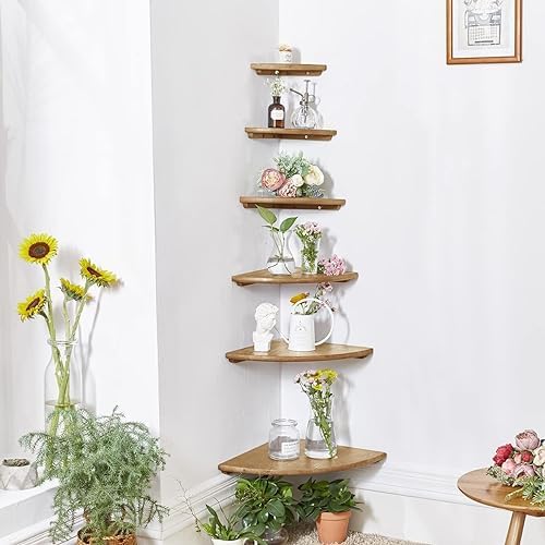 Set of 2 12 Inch Solid Oak Floating Corner Shelves
