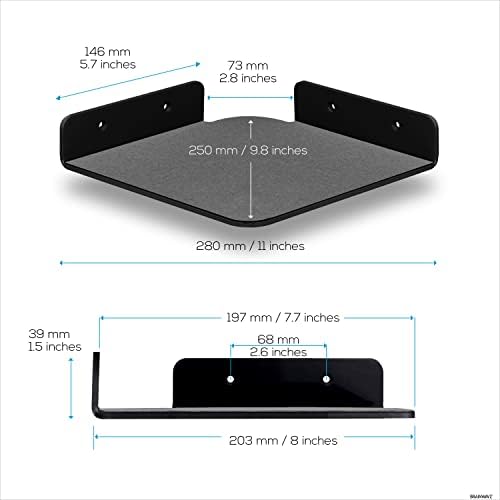 BRAINWAVZ 2 Pack 8 Inch Corner Floating Shelf Black