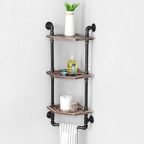 MBQQ Industrial Pipe Shelf 3 Tiered Floating Wood Decor