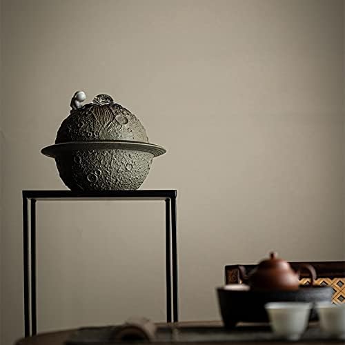 Ceramic Tabletop Fountain with Rolling Ball Astronaut Planet Decor Grey