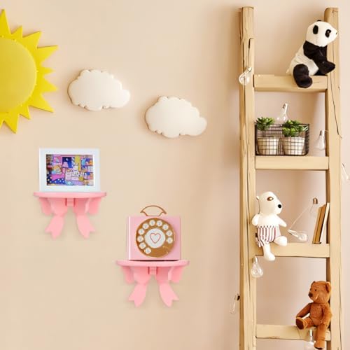DOITOOL Wooden Floating Shelf Wall Mounted Pink
