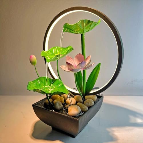 Waterfall Fountain with Light Ring for Home Office Decor