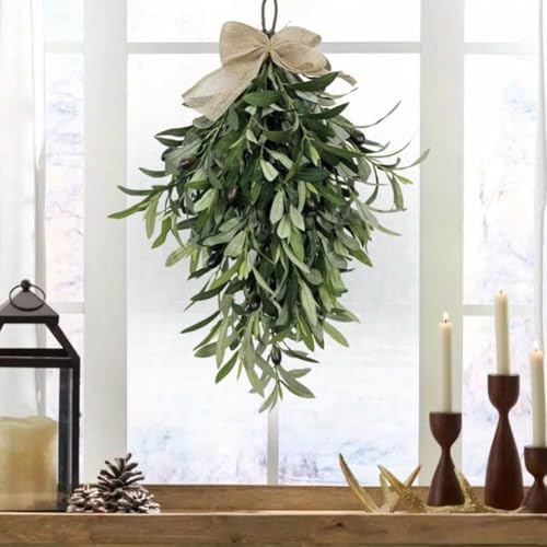 24 Inch Artificial Olive Teardrop Wreath Pendant