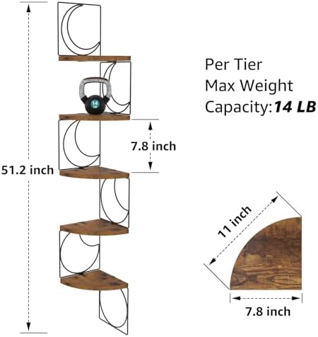 PHAREGE 5 Tier Moon Phase Corner Shelves Brown Black