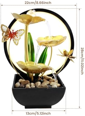 USB Powered Tabletop Water Fountain with LED Light and Natural Rocks