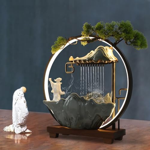 Stylish Tabletop Water Fountain with LED Light and Atomizer