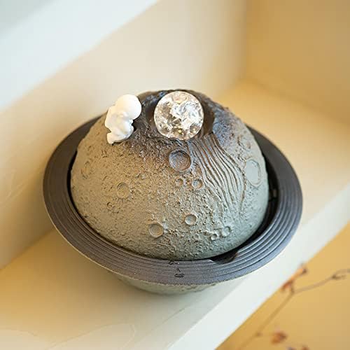 Ceramic Tabletop Fountain with Rolling Ball Astronaut Planet Decor Grey