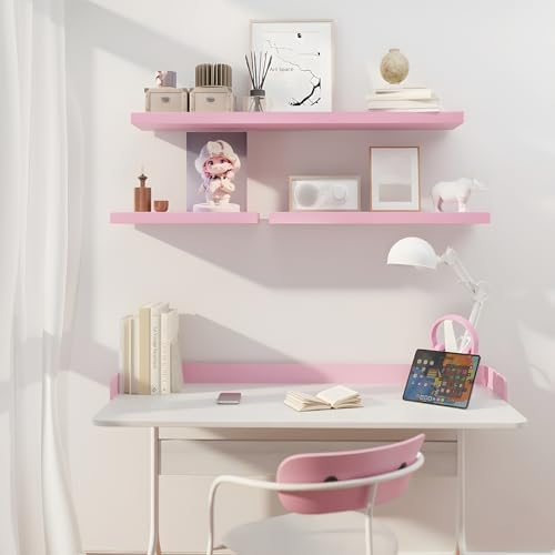 SAUMONIERES Pink Floating Shelves Set of 3 24 Inch