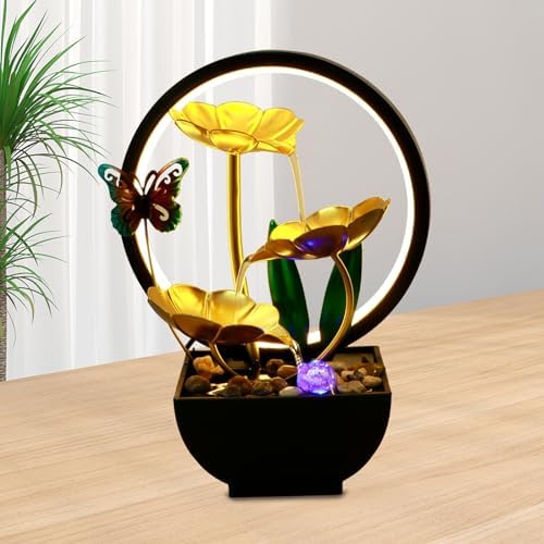 USB Powered Tabletop Fountain with LED Light and Natural Stones