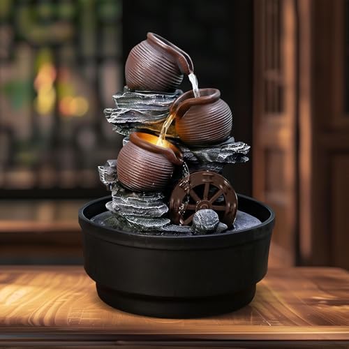 Tabletop Water Fountain with Bowls and Waterwheel