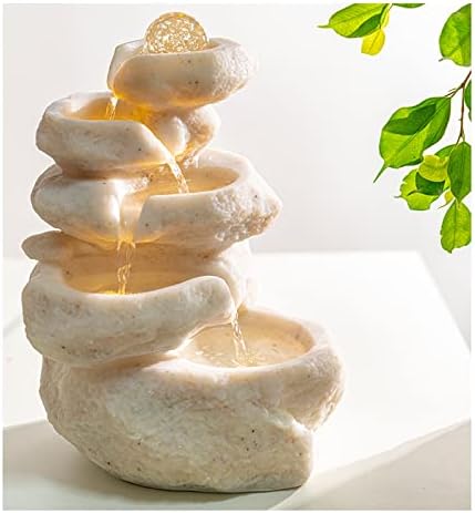 Waoceo Tabletop Fountain with LED Lights and Waterfall Design
