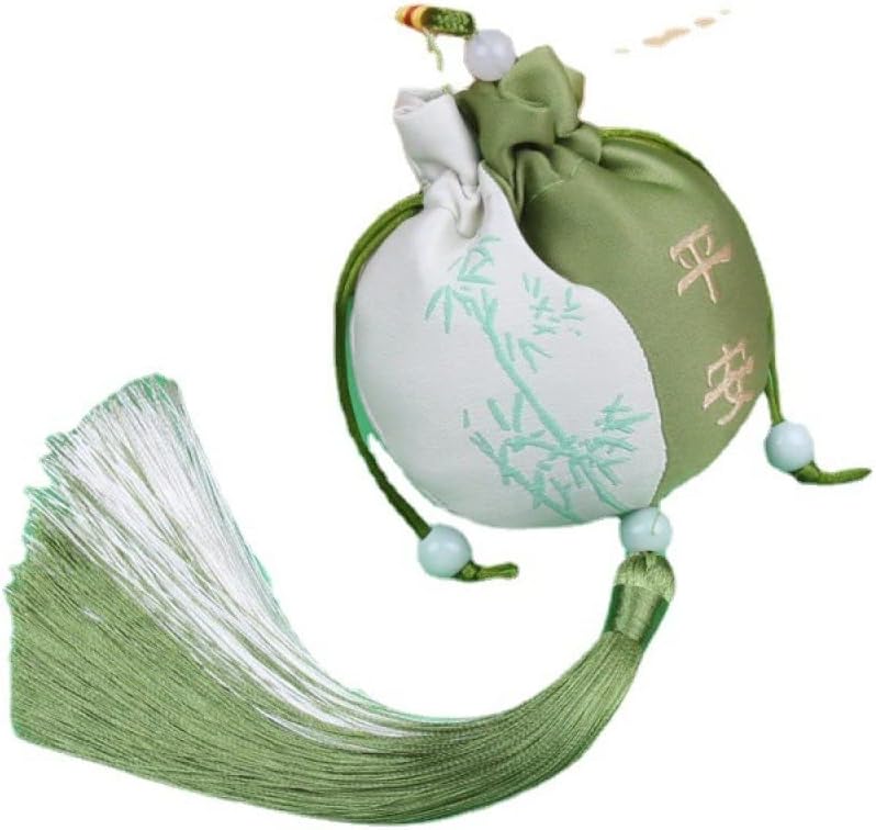 4 Pcs Empty Scent Sachet Bags with Drawstring Green Brocade