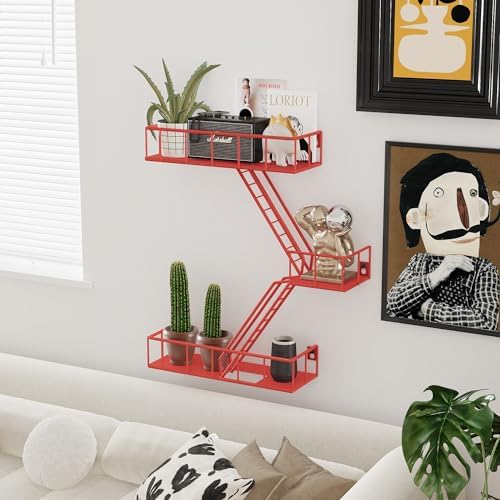 Fire Escape Shelf - 3 Tier Metal Wall Shelves with Baskets