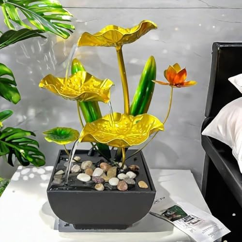 Mini Lotus Waterfall USB Tabletop Fountain with Rocks