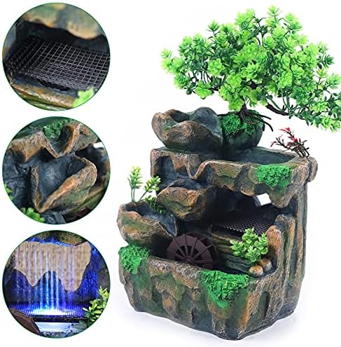 Desktop Water Fountain with LED Light Indoor Rockery Decor