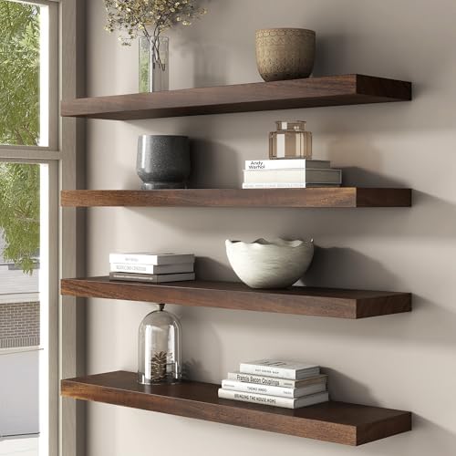FLYJOE Floating Shelves Set of 2 24 Inch Walnut Wood Wall Mount