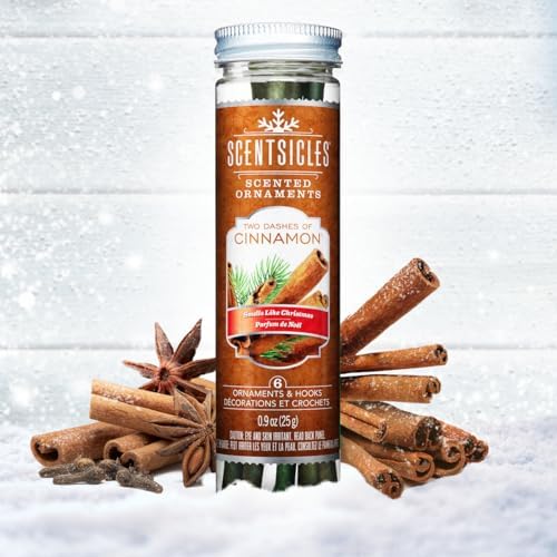 Scentsicles Cinnamon Scented Christmas Ornaments with Hooks - 1 Bottle 6 Sticks