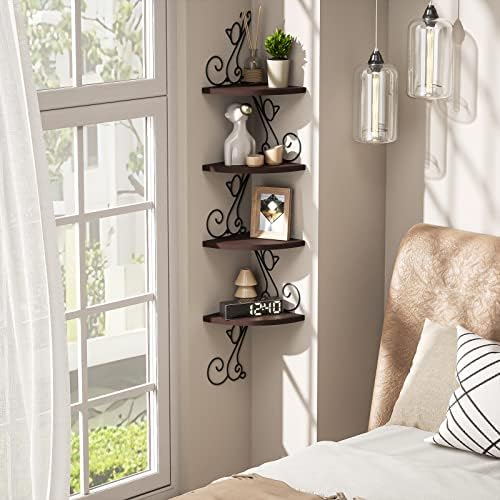 Alsonerbay 4 Tier Corner Wall Shelf with Walnut Finish