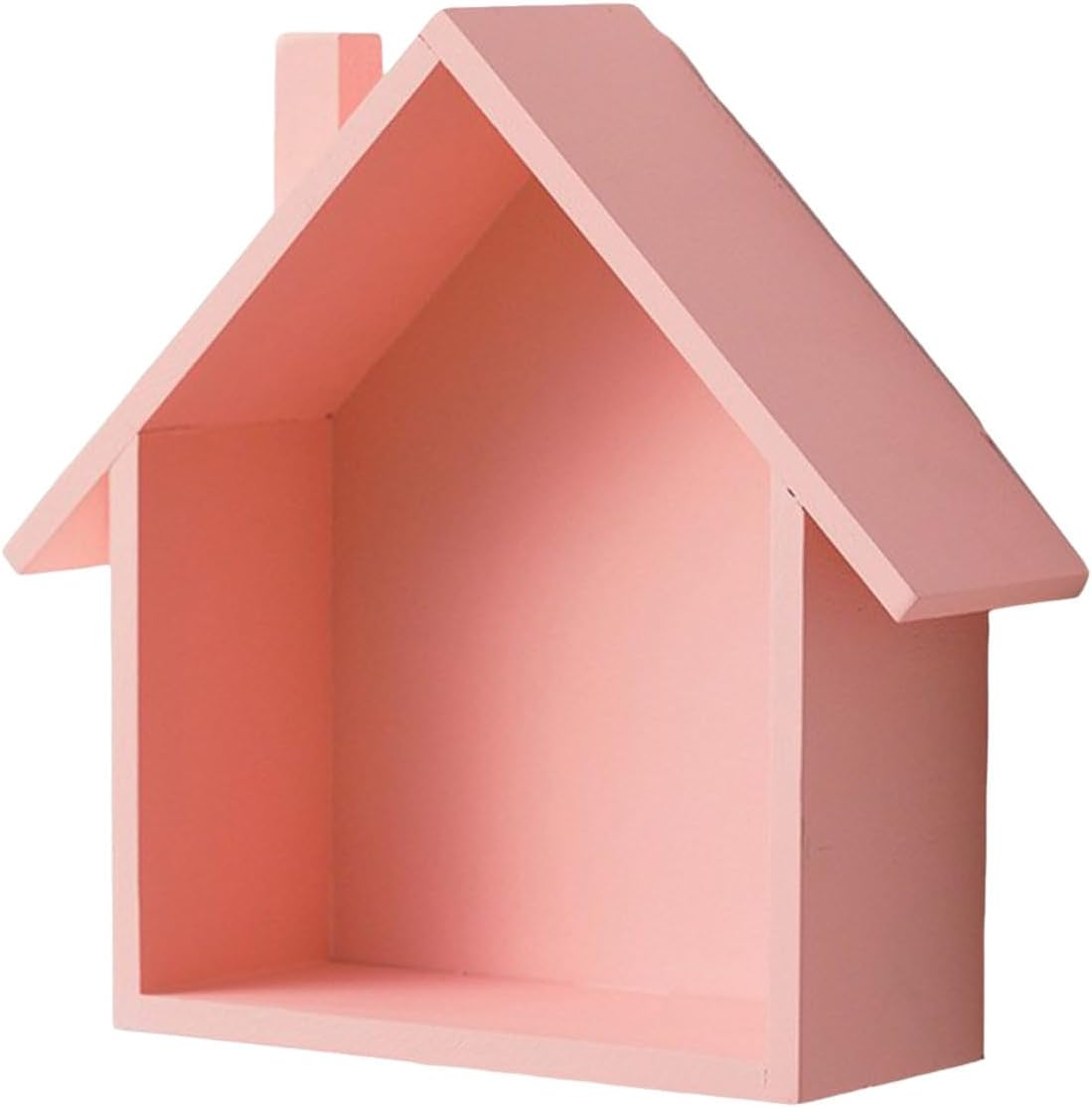 Colorful House Shaped Wooden Floating Shelf Pink