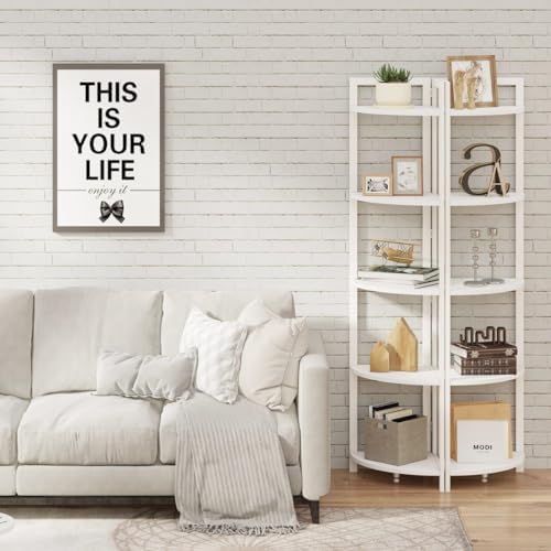 FATORRI Tall Corner Shelf 5 Tier Bookcase Stand