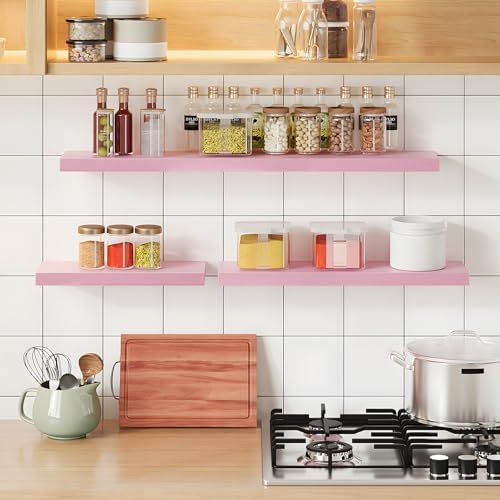 SAUMONIERES Pink Floating Shelves Set of 3 24 Inch