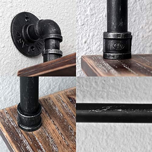 MBQQ Industrial Pipe Shelf 3 Tiered Floating Wood Decor